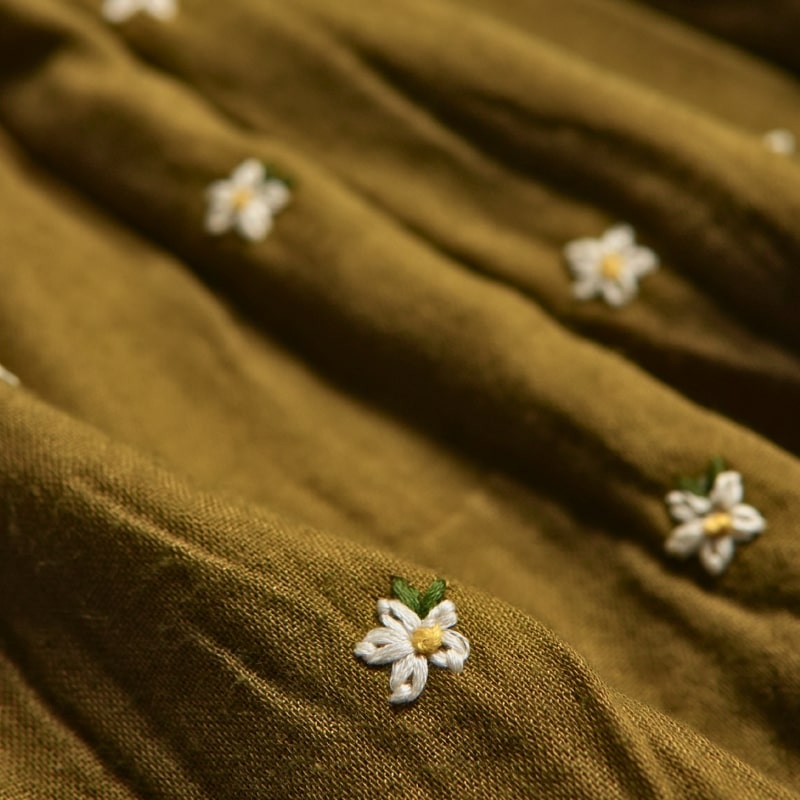 Olive Green Fit and Flare Embroidery Dress