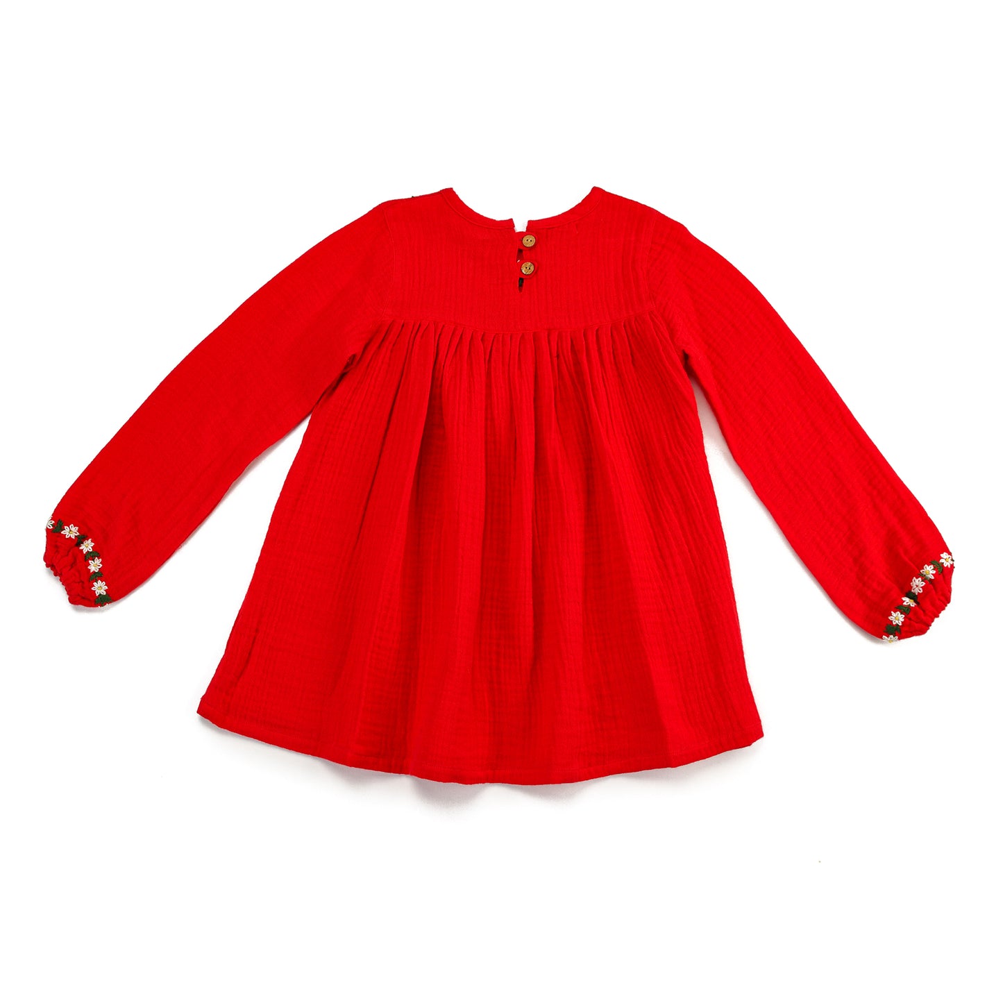 Scarlet Bloom with Neckline Embroidery