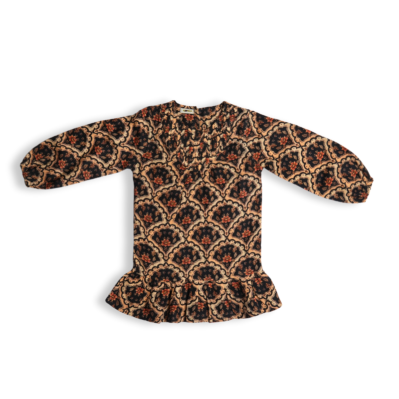 Ethnic Motif Print Puff Sleeves Dress