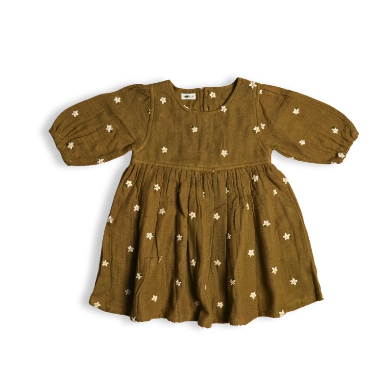 Olive Green Fit and Flare Embroidery Dress