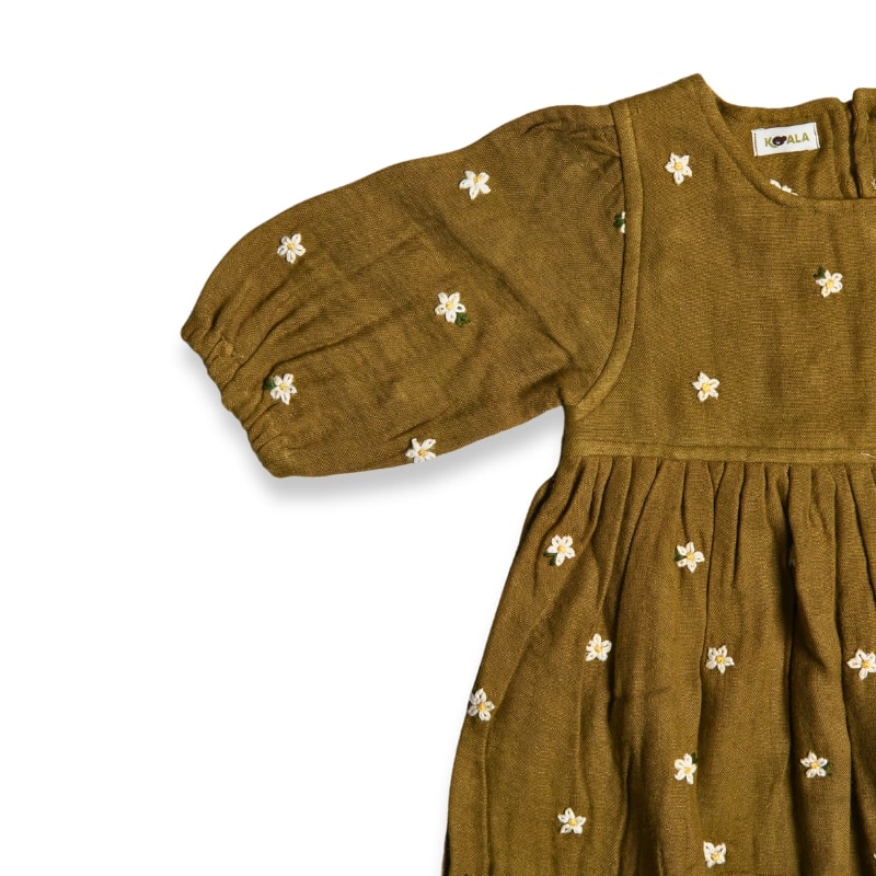 Olive Green Fit and Flare Embroidery Dress