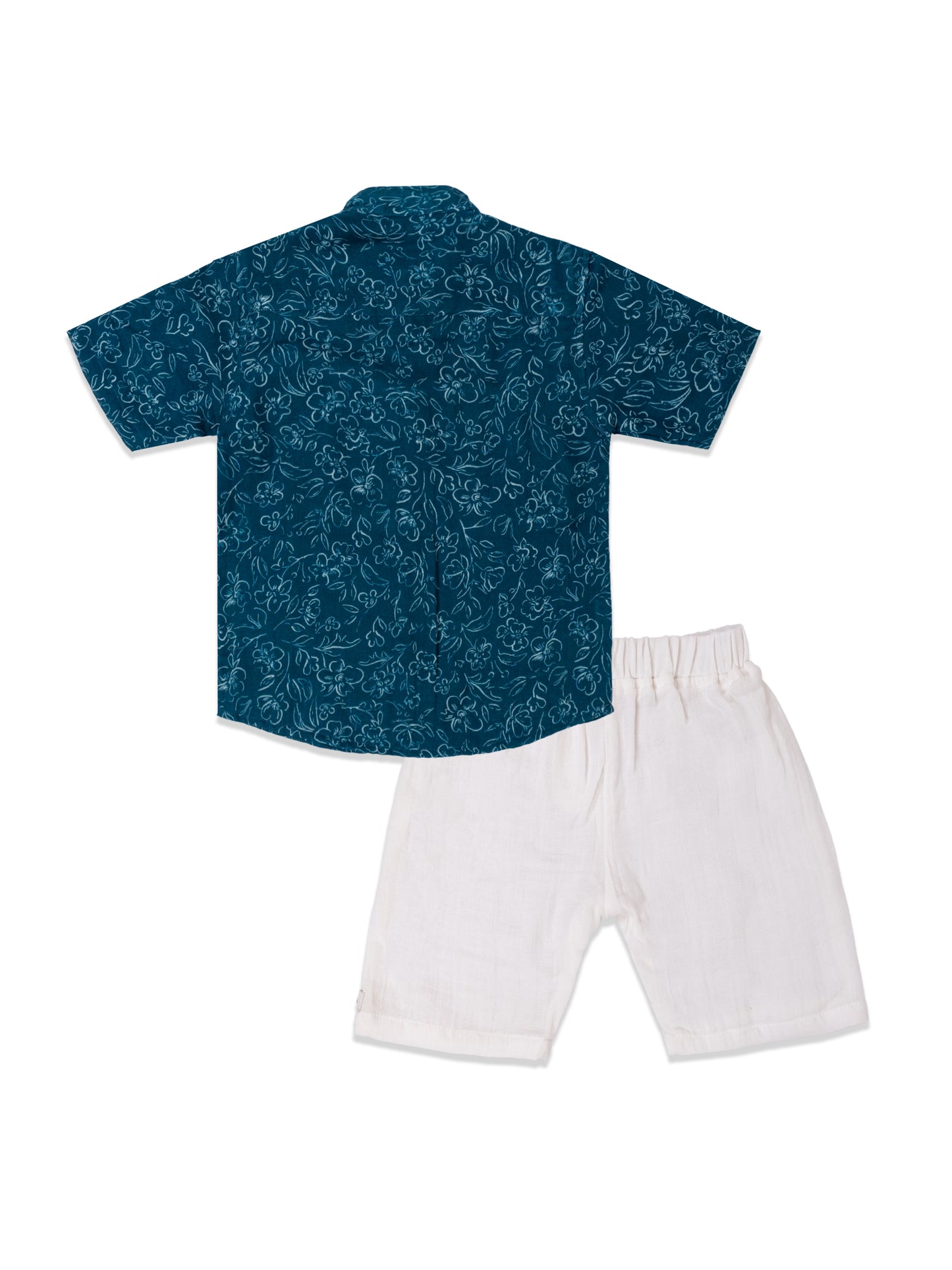 Boys Ocean Blue Half Sleeve Organic Cotton Shirt with Pants