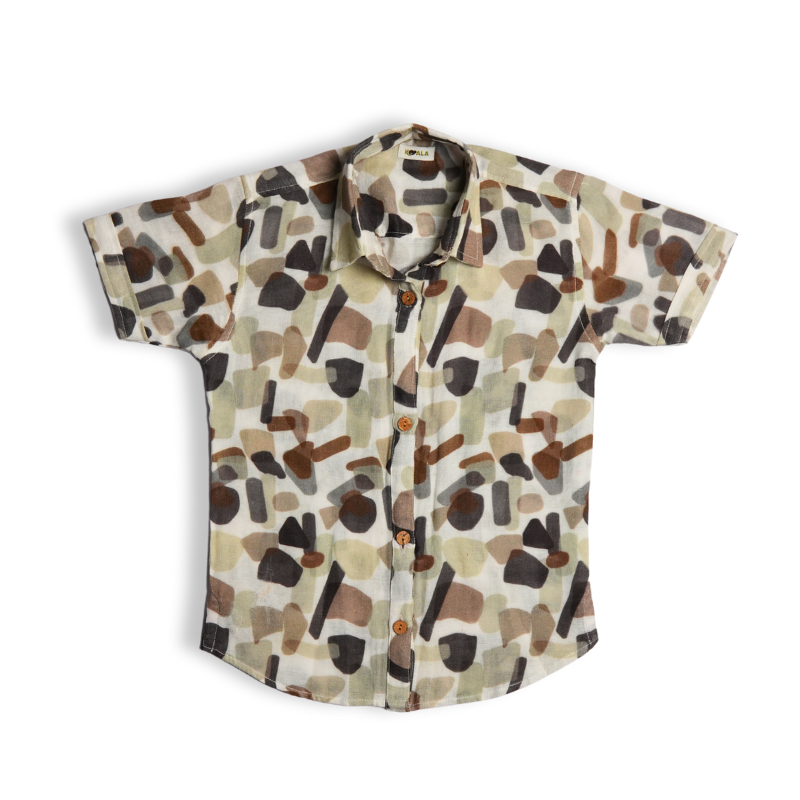 Boys Camouflage Print Half Sleeve Mulmul Shirt