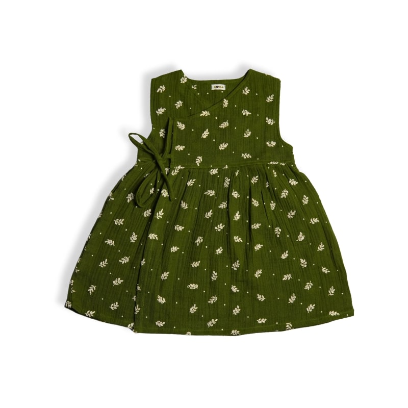 Girls Leaf Embrodiery Wrapper Dress
