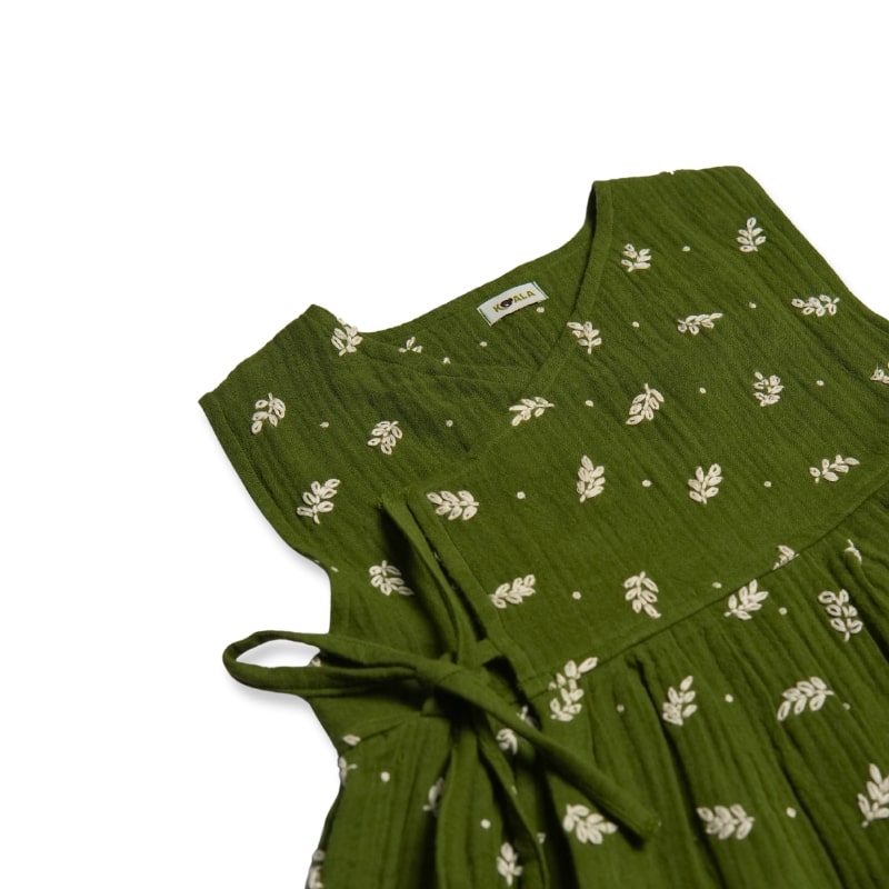 Girls Leaf Embrodiery Wrapper Dress