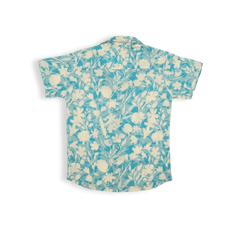 Boys Printed Half Sleeve Cotton Bamboo Shirt with OffWhite Pants