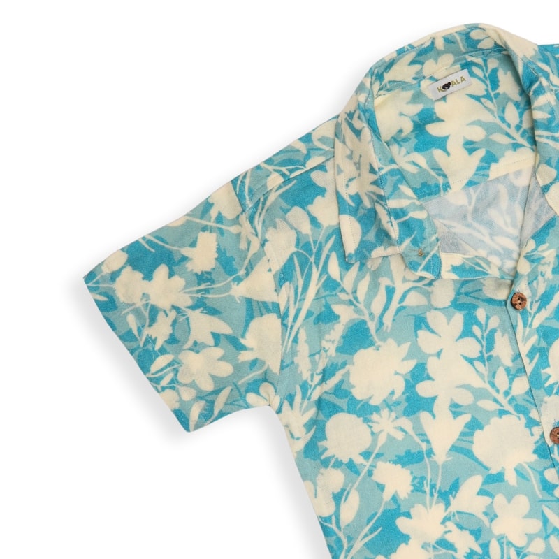 Boys Printed Half Sleeve Cotton Bamboo Shirt with OffWhite Pants