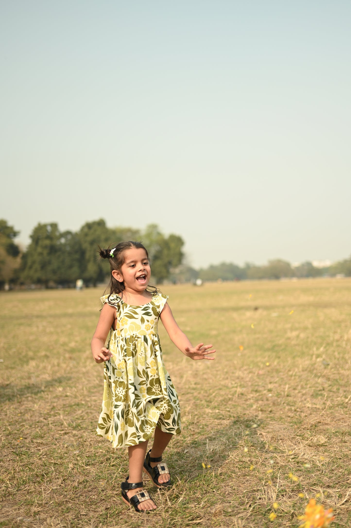 Olive Blossom Ruffled Dress