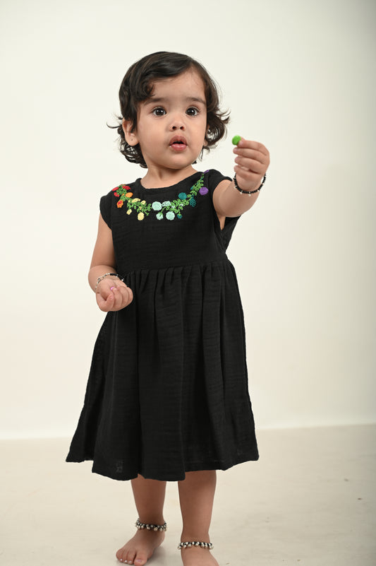 Black Fit and Flare Dress with Embrodiery Work
