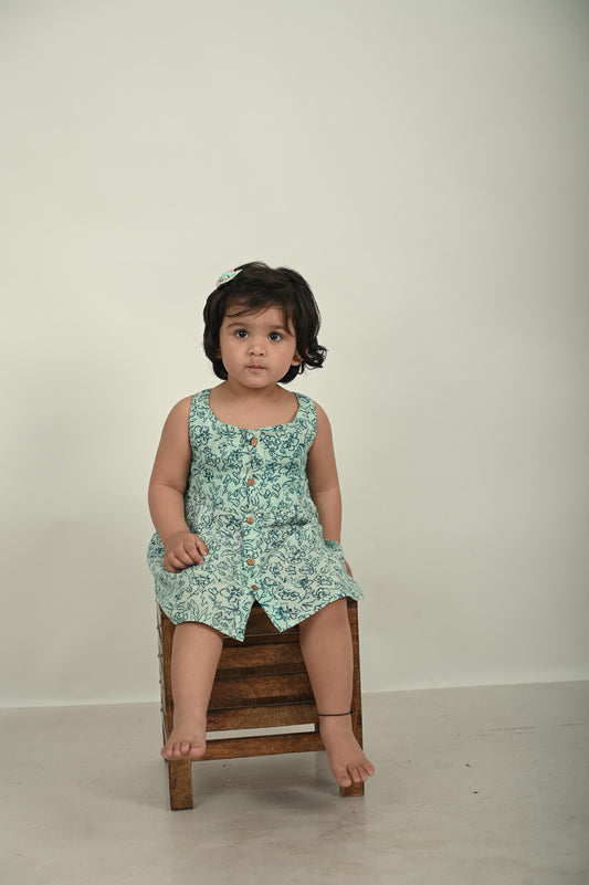 Teal Bloom Button Dress