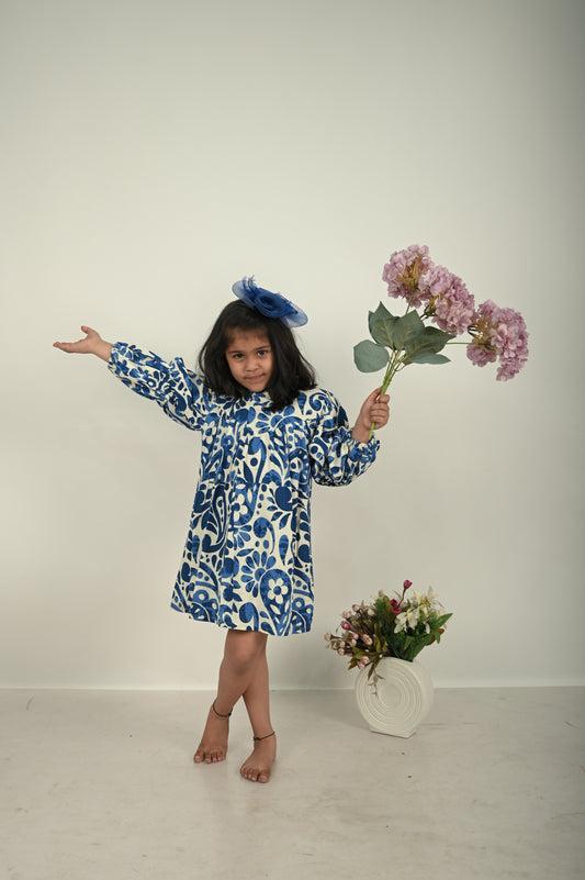 Girls Printed Bell Sleeve A-Line Dress