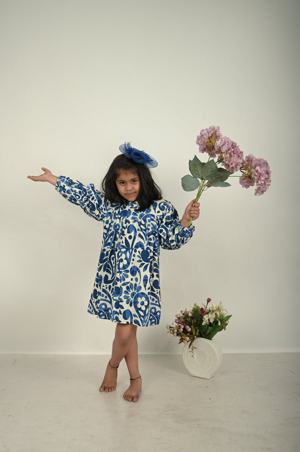 Girls Printed Bell Sleeve A-Line Dress