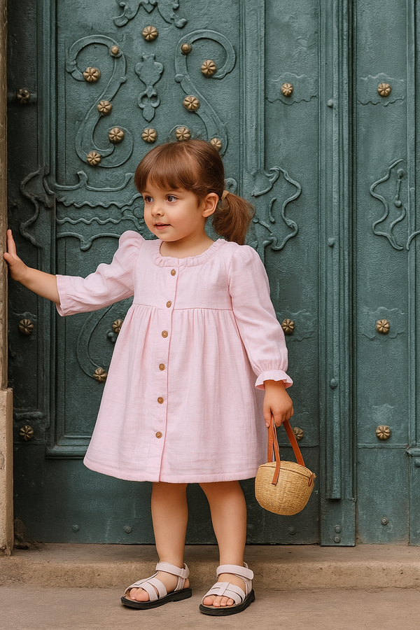 Babypink Ruffle Front-Open Dress