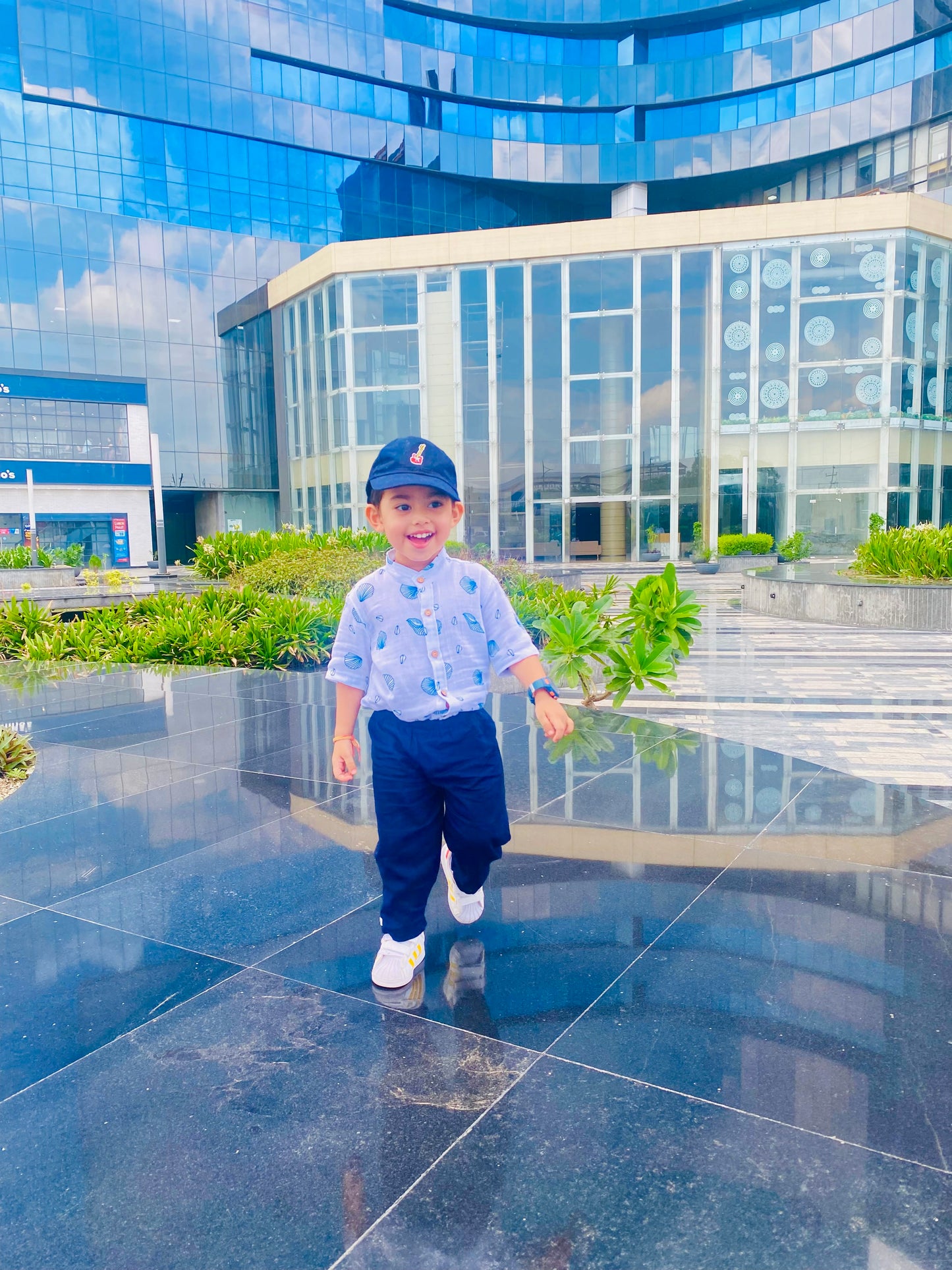 Boys Half sleeves Sea Shell shirt with Navy pants