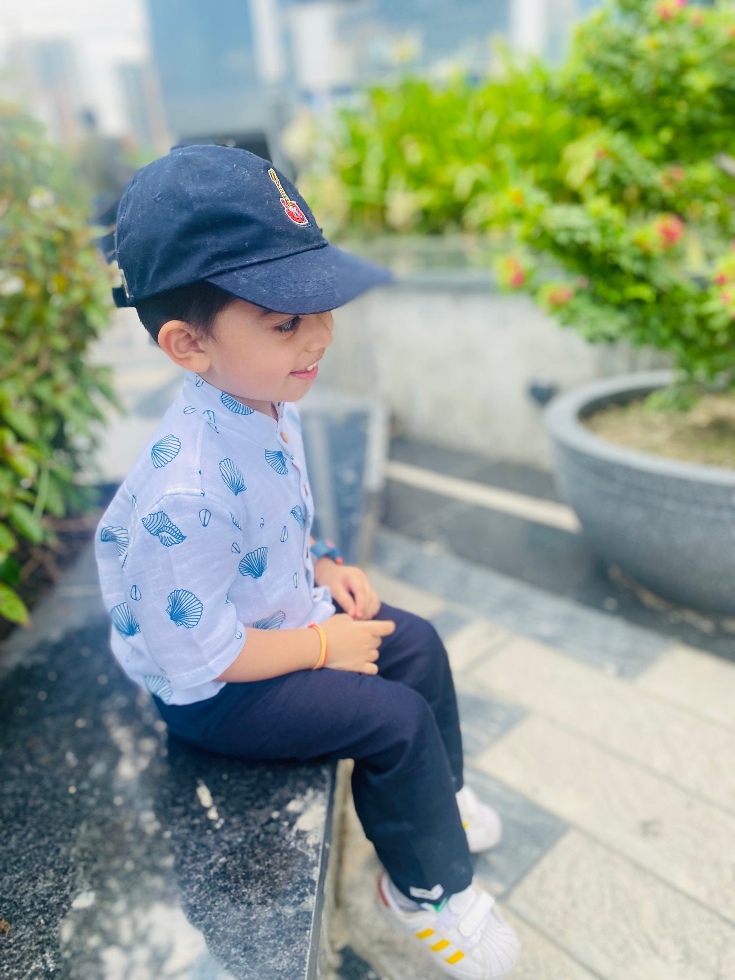 Boys Half sleeves Sea Shell shirt with Navy pants