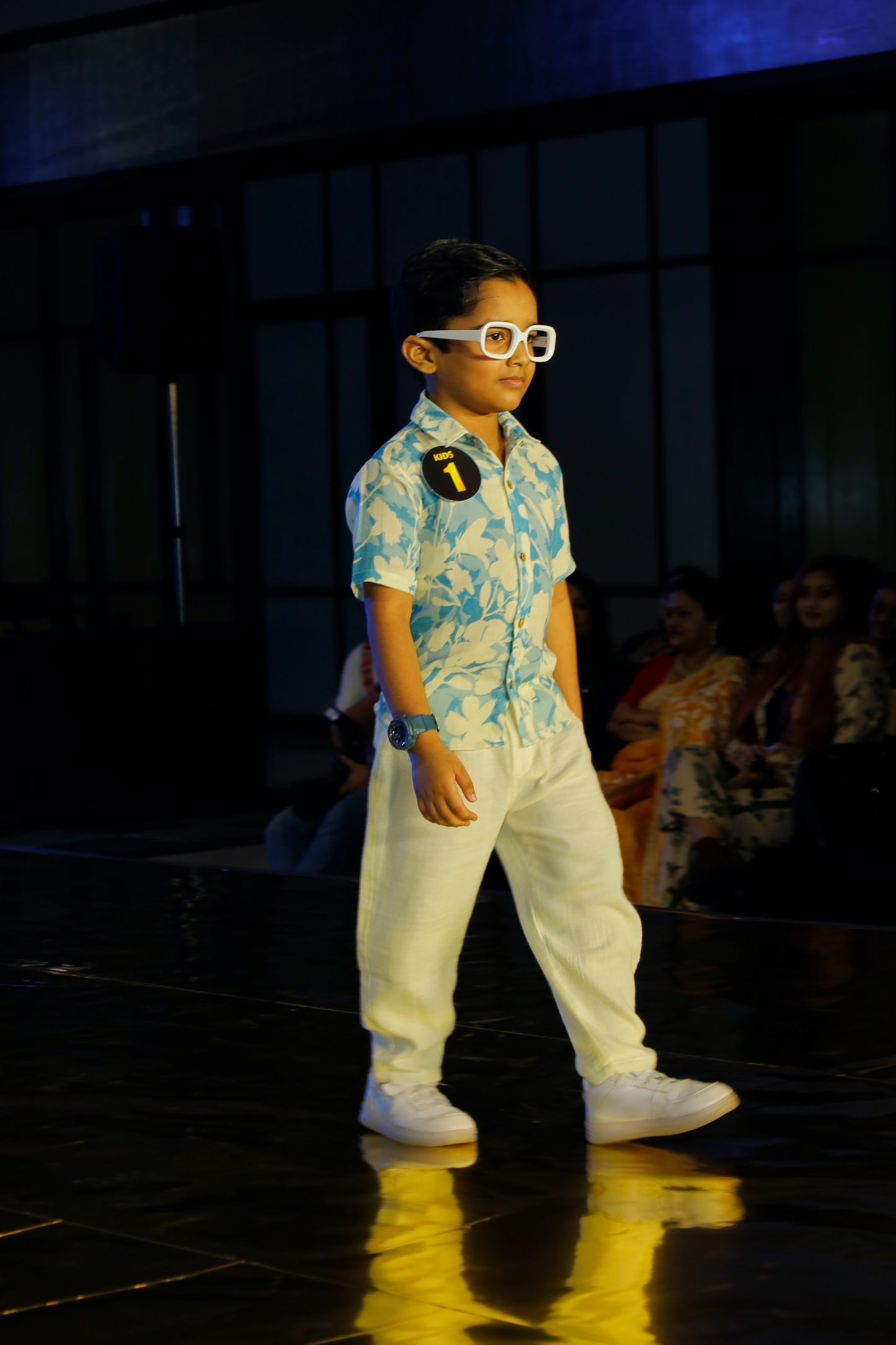Boys Printed Half Sleeve Cotton Bamboo Shirt with OffWhite Pants