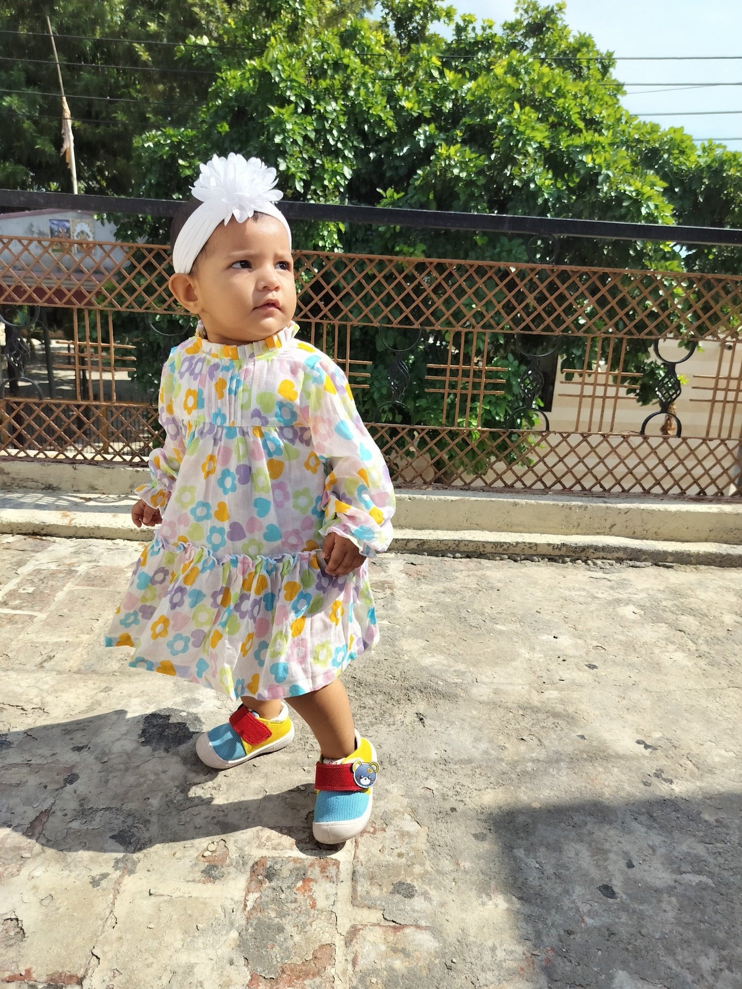 White Heart Colourful A line Dress