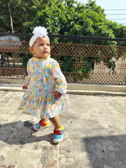 White Heart Colourful A line Dress