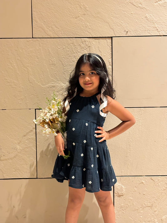 Navy Blue Three Tier Twirl Dress