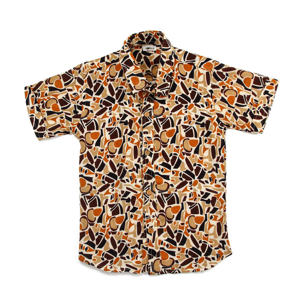 Boys Abstract Print Half Sleeve Mulmul Cotton Shirt