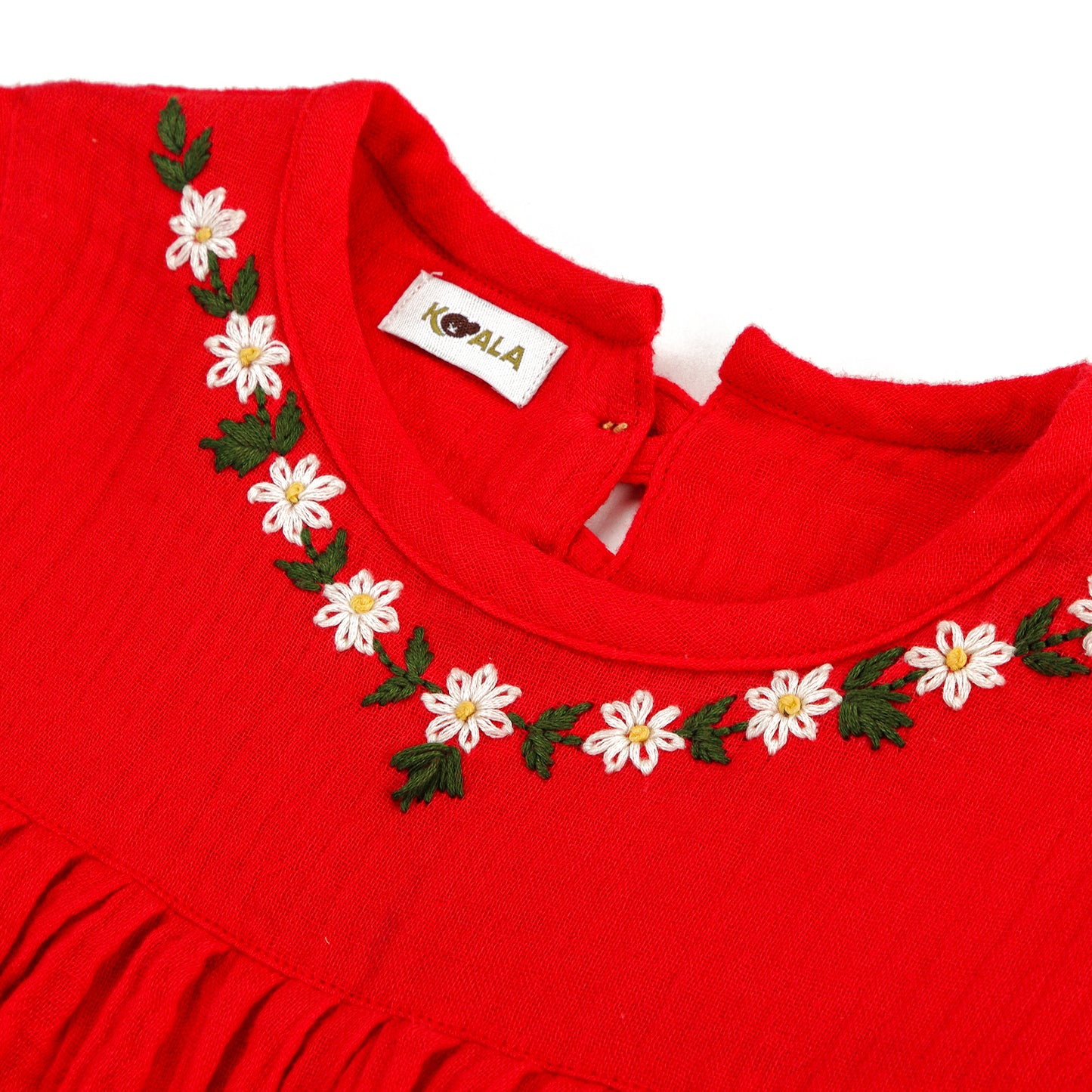 Scarlet Bloom with Neckline Embroidery