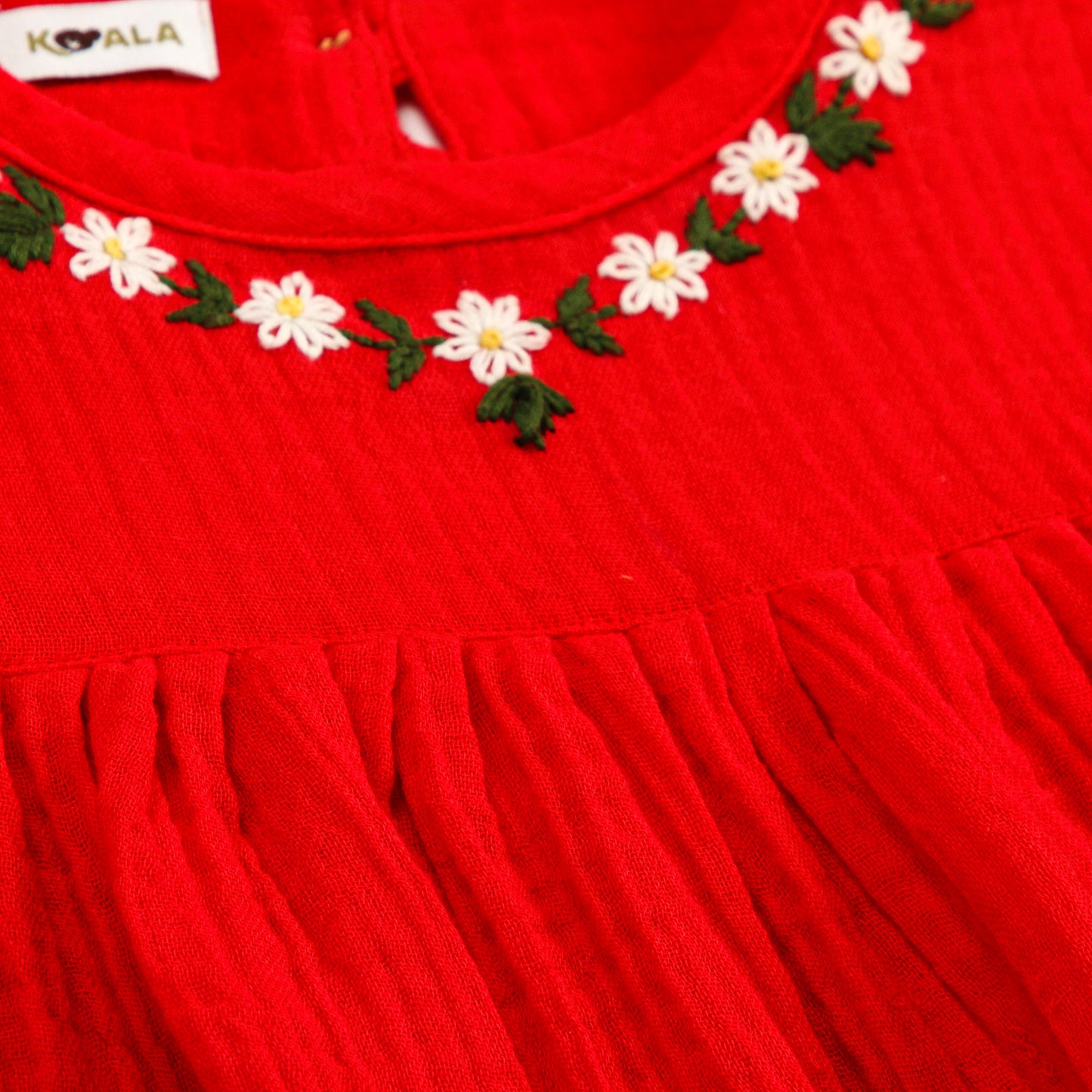 Scarlet Bloom with Neckline Embroidery