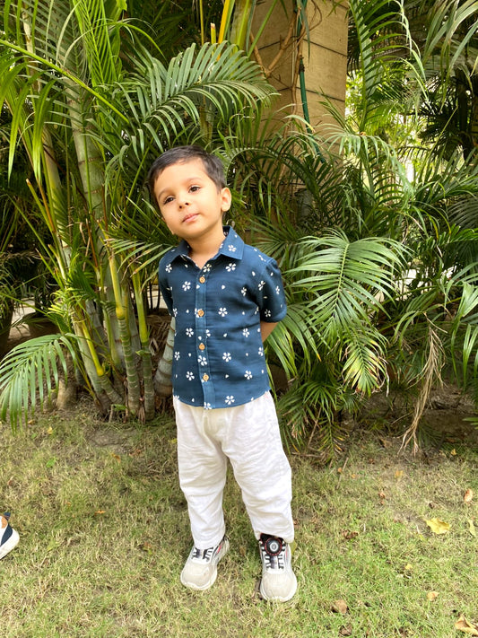 Boys Navy Blossom Organic Cotton Set